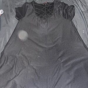 Black Short Sleeve Top with Crisscross Detail